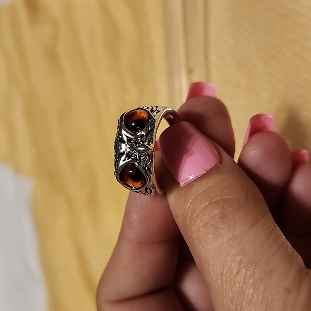 Unisex Silver Tone Eagle Ring With 🟤 brown Gemstone Eyes Bohemian